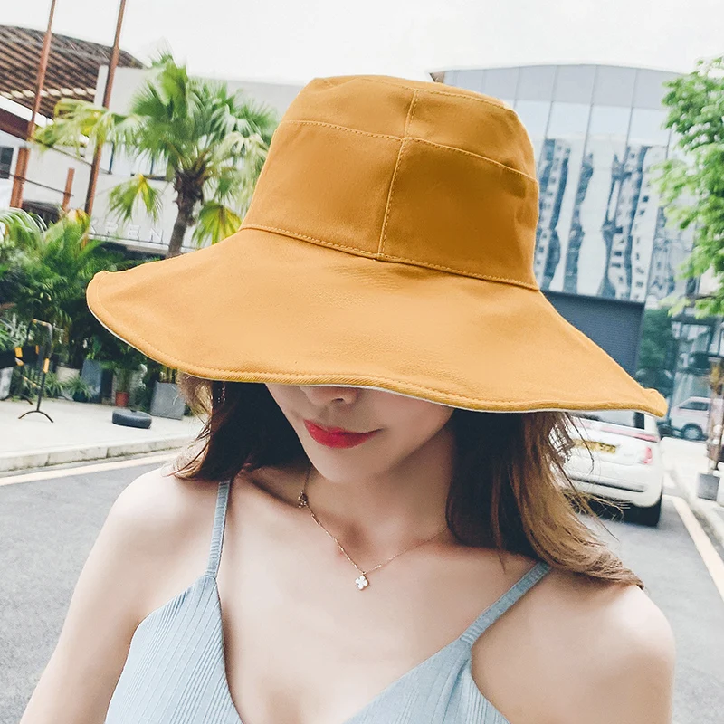 Wide Brim Cotton Bucket Hat Reversible for Women Summer Hiking Anti-sunburn White Fisherman Caps Ladies Fashion Pink Bucket Hat