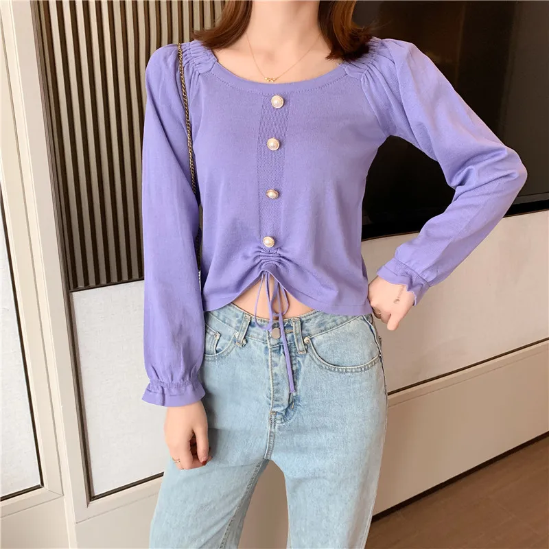 

Womens Dresses New Arrival Autumn Winter Pattern Korean Version Drawstring Auricularia Auricula Long Sleeves Sweater Gentle Wind