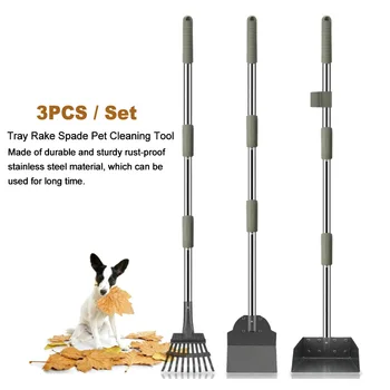 

3pcs/set (Rake, Spade, Dustpan) Stainless Steel Cat Tray Rake Spade Cleaning Tool Dog Pooper Scooper Lawns Gravel Pet Supplies