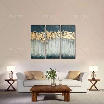 

Home Decoration Modern Abstract Golden Art Oil Painting 100% Handmade Wall Art Canvas Painting for Living Room No Frame