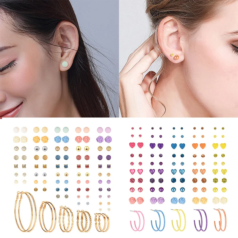

50 Pairs Earrings Set Ear Drop Hypoallergenic Earrings Jewelry for Women Party Wedding KQS8