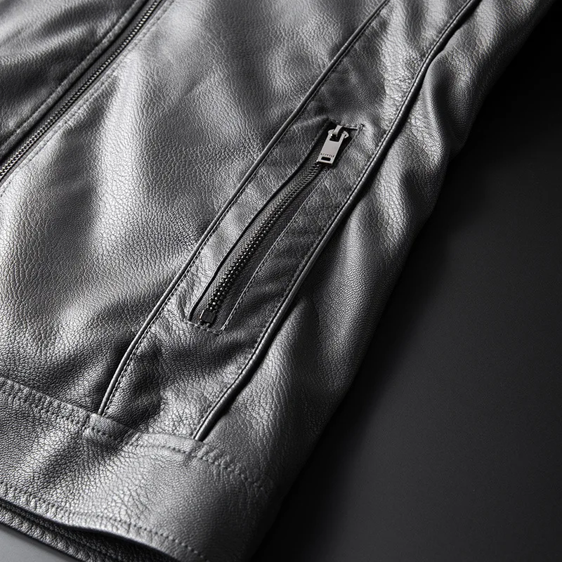 Spring And Autumn New Style European And American Minimalist Men Youth Thin Stand Collar Leather Coat PU Leather Casual Fas
