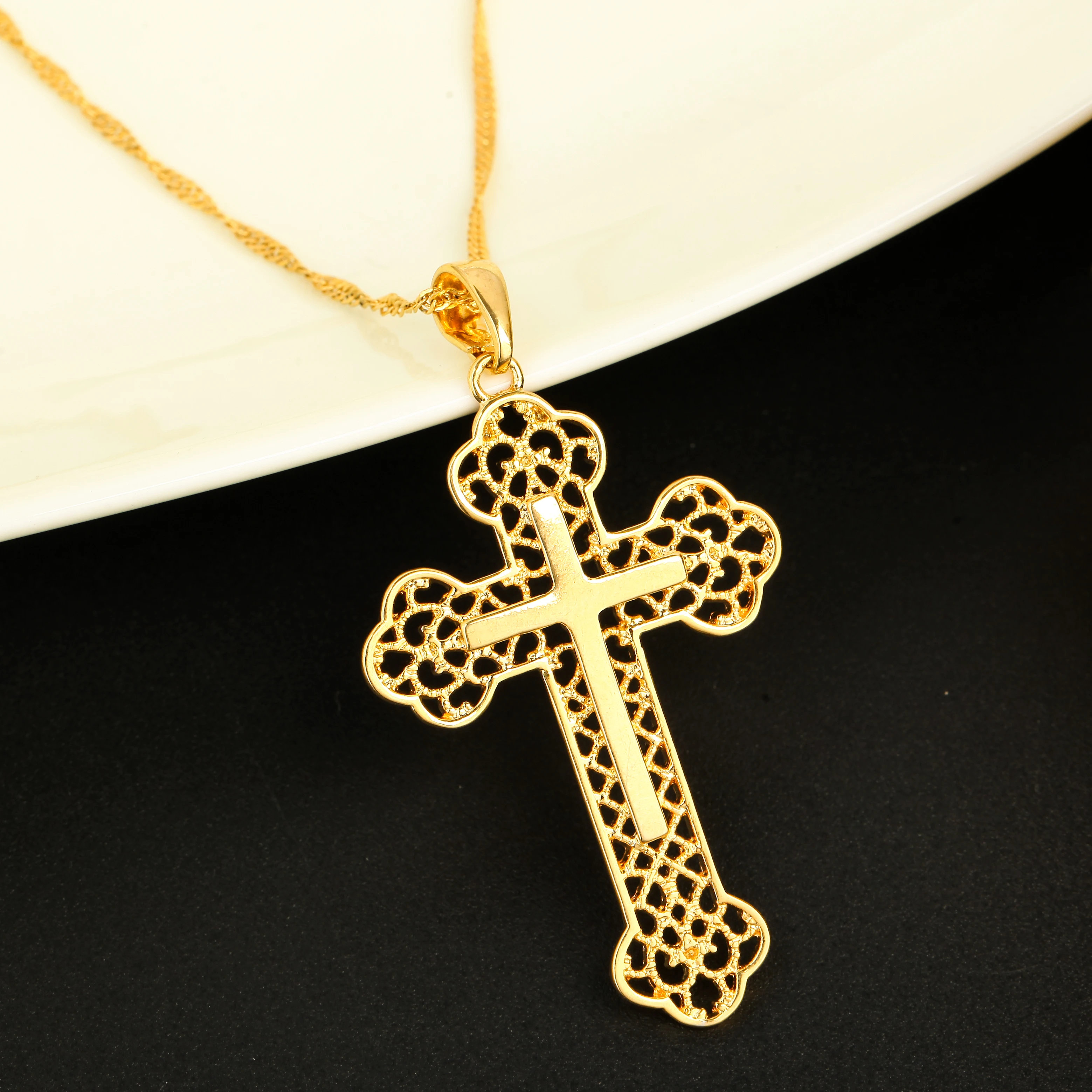 Saint Jesus Christ Pendant Necklace 24K Gold Color Catholic Cross Chain Jewelry | Украшения и аксессуары