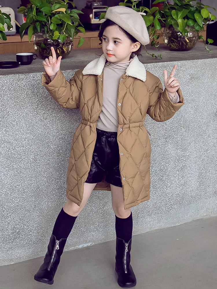Khaki Korean Fashion Teenage Girl Warm Coat Winter Jacket For Girls Cotton-Padded Long Parka Coats Kid Outerwear Snowsuit Teen Clothes - Цвет: Khaki