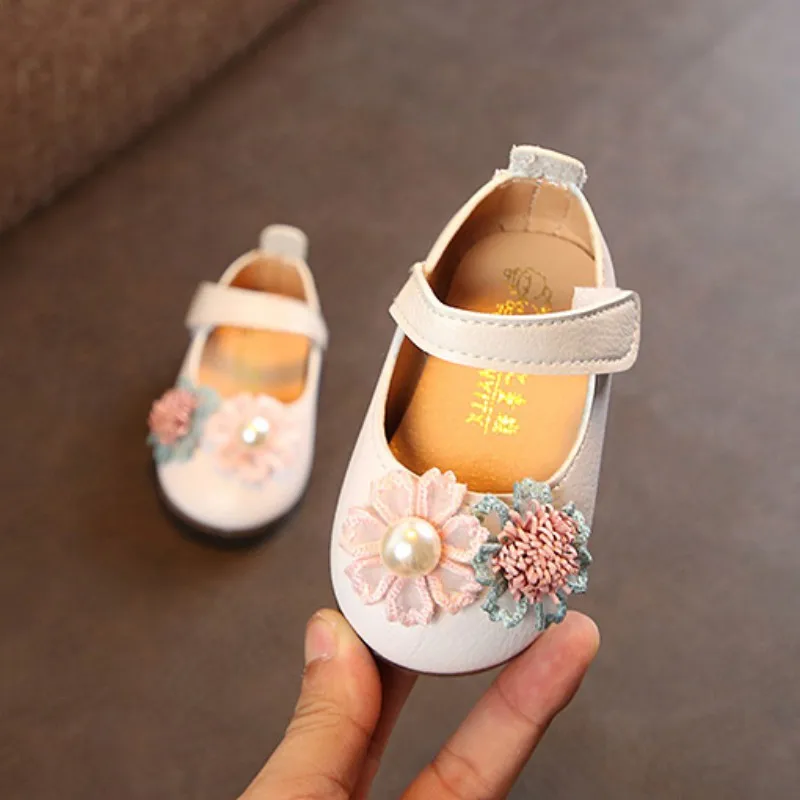 6Cute Baby Shoes 0-24M Soft Soled Non-slip Footwear Flower Print Shoes Baby Girls PU First Walkers Princess Walking Shoes