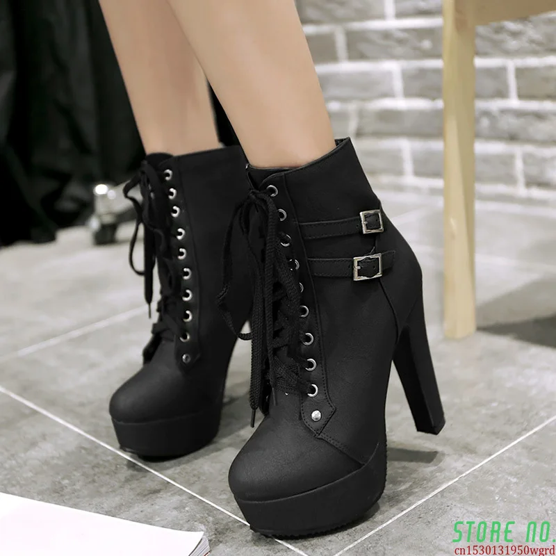 Botines de Tacón Alto con Plataforma para Mujer, Botas Moteras Sexis, Zapato Gran Tamaño, 42|Botas hasta el tobillo| - AliExpress