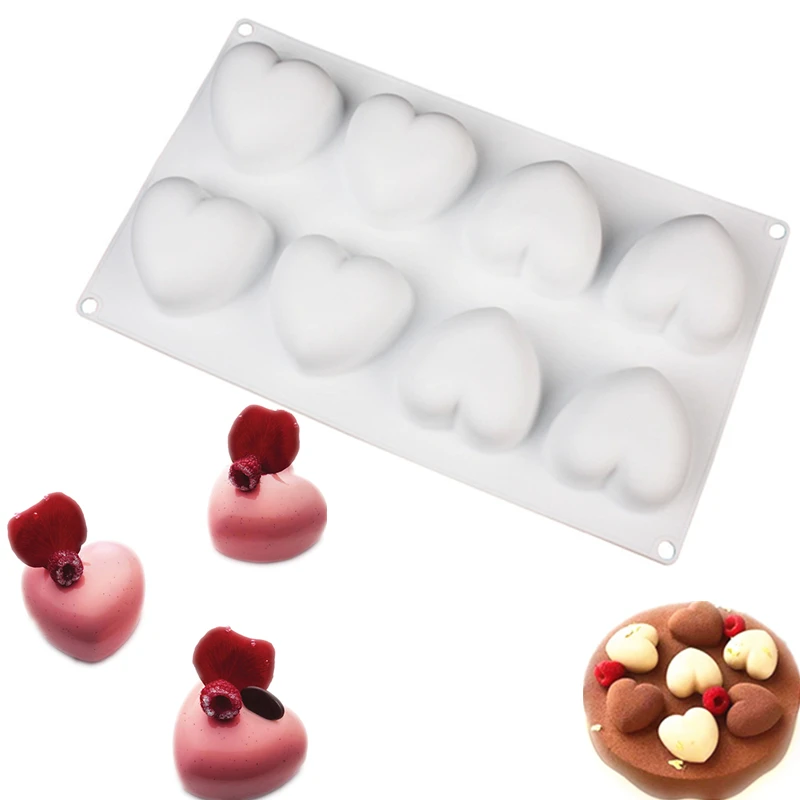 

8 Holes Heart Shape Silicone Cake Molds 3D DIY Dessert Mousse Chocolate Jelly Molud Fondant Maker Baking Decorating Tools