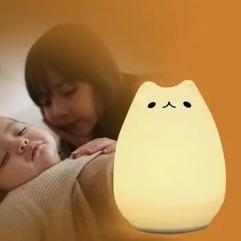 

LED Lamp 7 Colors Cat Shape Silicone Nightlight Touch Sensor Cute Bedroom Kids Children Gifts Creative Eco Friendly