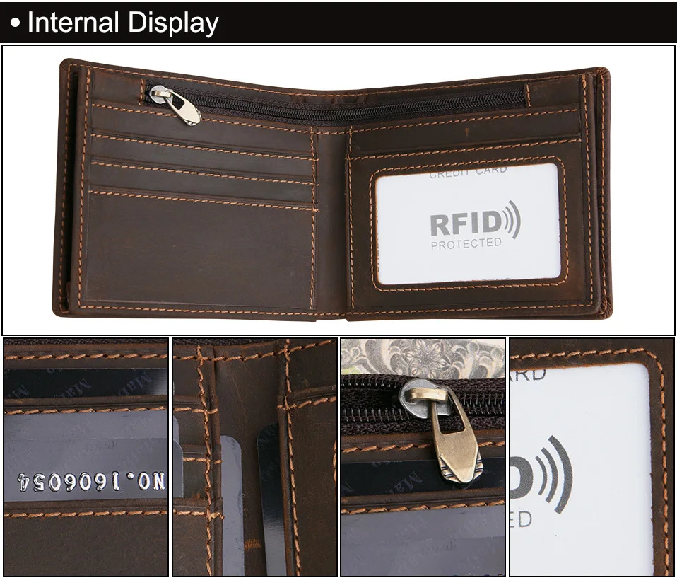 Винтажный Мужской кошелек из натуральной кожи RFID с карманом для монет, Короткие Кошельки, маленький кошелек на молнии с держателями для карт, мужской кошелек
