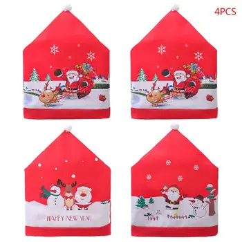 

4pcs/set Christmas Dining Chair Slipcovers Back Cover Snowman Santa Claus Decor