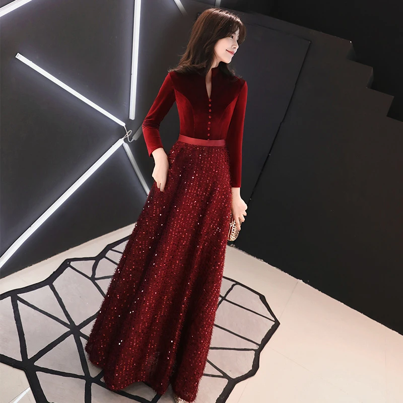 Платье Qipao для свадьбы выпускного вечера вечернее темно красное платье Ципао