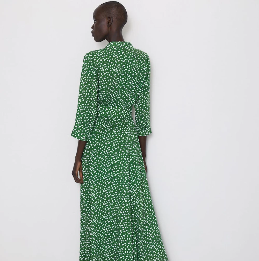 Платье ZA Новинка осеннее модное винтажное элегантное модное платье с принтом женское зеленое платье с длинными рукавами праздничные подарки оптом