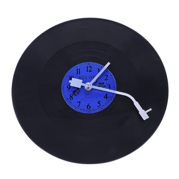 

Quartz Round Retro Wall Clock Art Design Kitchen Living Room Home Decoration Vinyl Record Clock Blue + Black Plastic