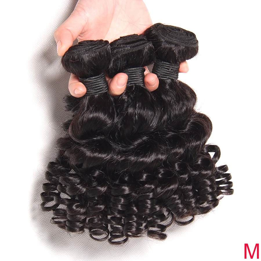 

Short Brazilian Bouncy Curly 100% Human Hair Weaves 3/4 Bundles Funmi Hair Bundles Remy Hair Extensions Natural color