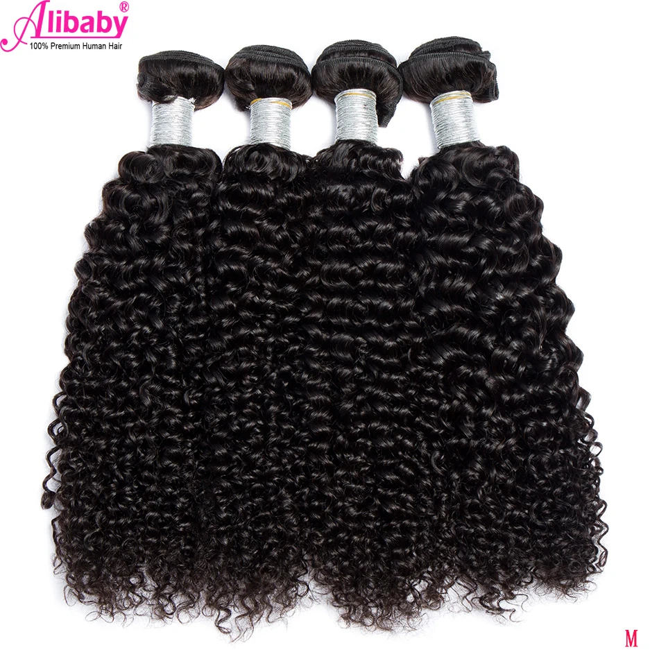 

Indian Hair Afro Kinky Curly Hair Extensions 100% Human Hair Weave Bundles Natural Color 3/4 Pieces 100G Remy Alibaby Hair