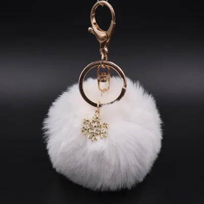 

Christmas Snowflake Pompom Keychain Pom Pom Key Chain Fluffy Fur Ball Key Ring Plush Women Bag Charm Keyring Accessories Gift