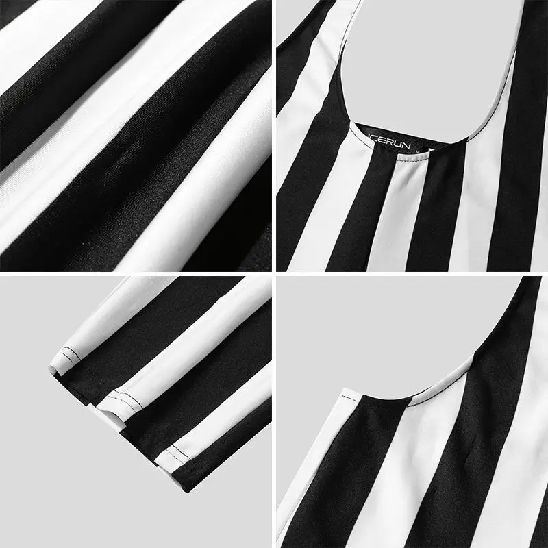 mens lounge wear Fashionable All-match Simple Men's Onesies Black&white Stripes Sleeveless Pants Suspender Trousers Casual Style Jumpsuits S-5XL mens designer pjs