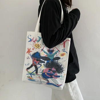 

Women Large Capacity Fashion Canvas Bag 2020 High Quality Ulzzang Japanese Ins Cute Student Shoulder Canvas Bags