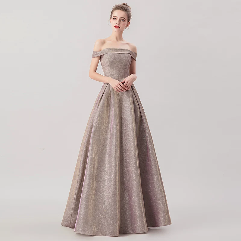 A-Line Bateau Off-The-Shoulder Длина пола элегантное вечернее/выпускное платье