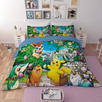 

Cartoon Pet World Lightning Pikachu Bedding Set for Children Boys Gift Duvet Cover PillowCases Size US AU UK Drop Shipping