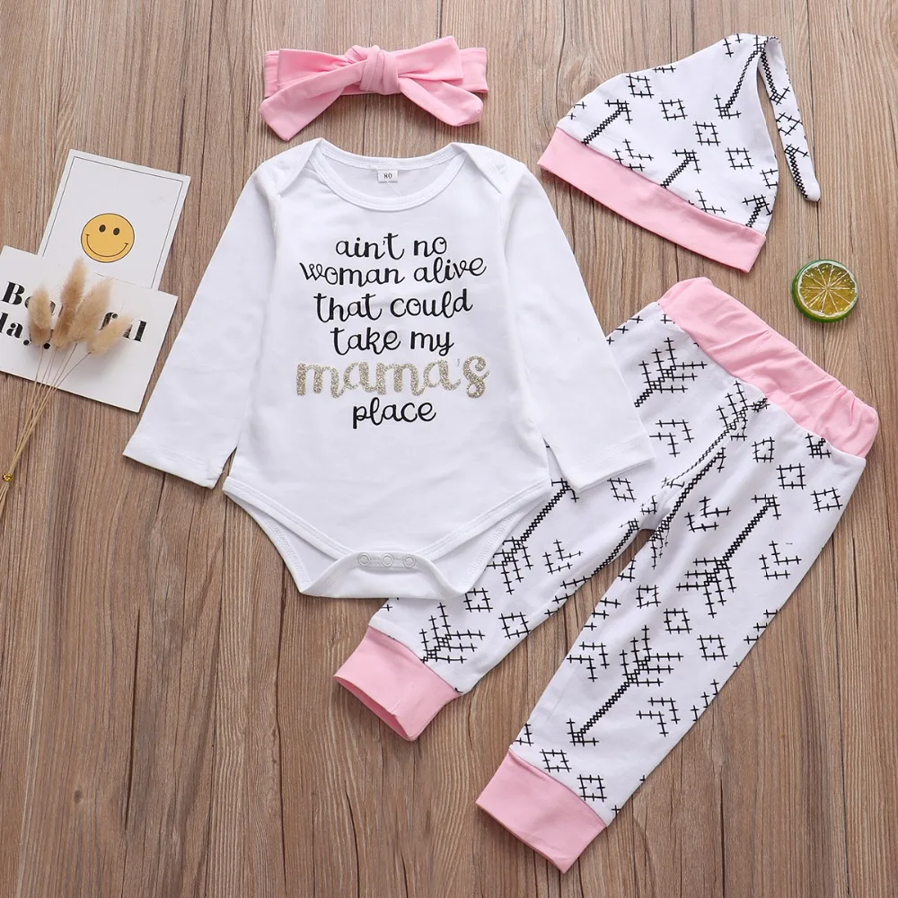 Newborn Infant Baby Girl Clothes Sets Unicorn Pegasus Star Castle Tops+Pants+Hat+Headband 4PCS Infant Baby Girl Clothing Outfits baby's complete set of clothing