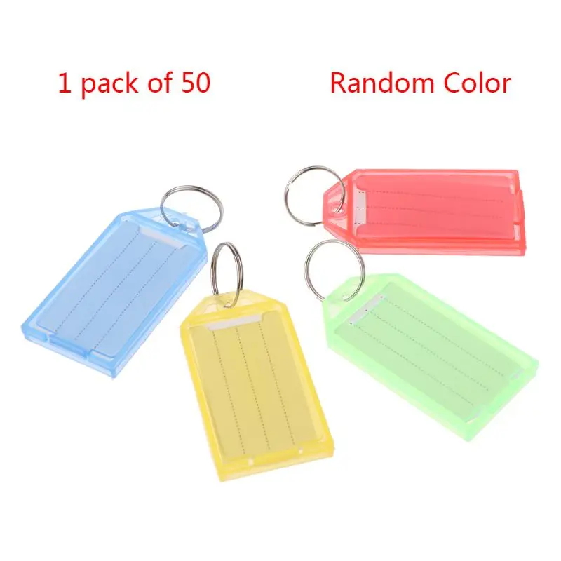 New 50pcs Plastic Key ID Label Tags with Split Ring Keyring Name Address Hiking Window Luggage Card