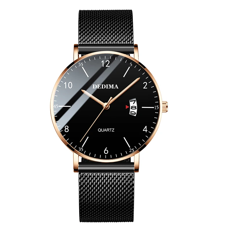 Minimalist Men's Fashion Ultra Thin Watches Simple Men Business Stainless Steel Mesh Belt Quartz Watch Relogio Masculino