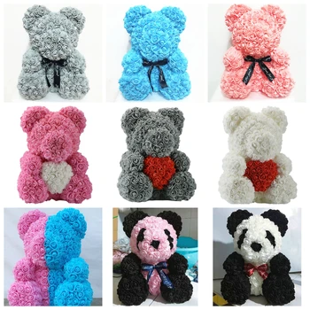 

40CM Foam Bear of Rose Dolls PE Artificial Rose Handmade Romantic Love rose Flower Bear Valentine's Day wedding new year Gift