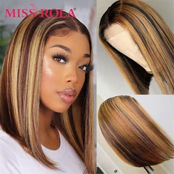Miss Rola Short Lace Front 13*1 Human Hair Wigs 150% Density Bob Wig Brazilian Straight Wig P4/27 Natural Color Remy Bob Wig