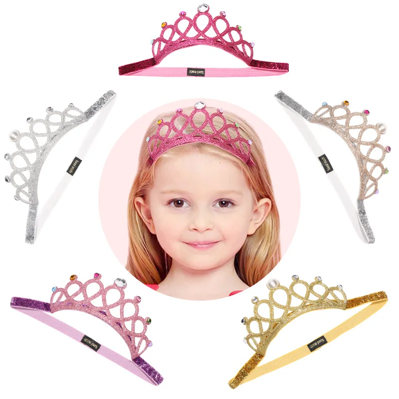 car baby accessories Child Rhinestones Princess Headband Elastic Hair Crown Tiara Cosplay Accessories Hair Band Accessory Party Gift Hair Jewelr 2021 baby headband