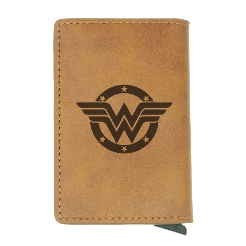 Новые поступления, модные Wonder Woman Rfid держатель для карт, мужские и женские кошельки, коричневые винтажные короткие кошельки, кожаные тонкие кошельки, мини кошелек - Цвет: Brown