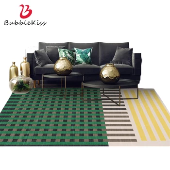 

Bubble Kiss Green Plaid Carpet Yellow Line Living Room Rugs Modern Geometric Design Carpet Non-Slip Home Bedroom Decor Area Rug