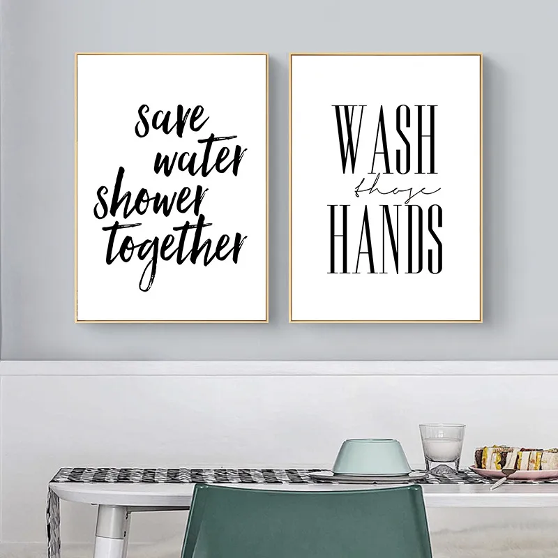 Modern Hitam Putih Mencuci Tangan Menghemat Air Penawaran Kanvas Lukisan Cetak Telanjang Kutipan Kamar Mandi Poster Dinding Seni Dekorasi Rumah Yx117 Painting Calligraphy Aliexpress