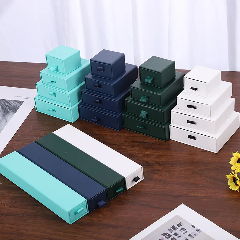 12pcs Cardboard Jewelry Packaging Storage Paper Drawer Gift Box Ring Necklace Bracelet Earring Display Boxes with Black Sponge