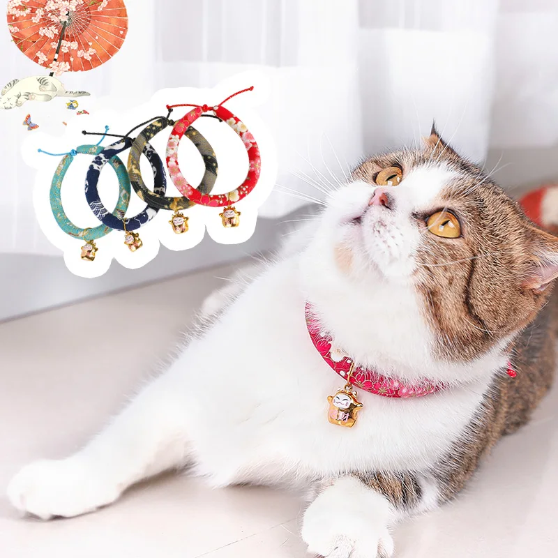Japanese Style Handmade Adjustable Dog Cat Collar 4 Size Printed Necktie Necklace With Bell for Puppy Kitten Pet Cat Accessories Japanese Style Handmade Adjustable Dog Cat Collar 4 Size Printed Necktie Necklace With Bell for Puppy Kitten Pet Cat Accessories