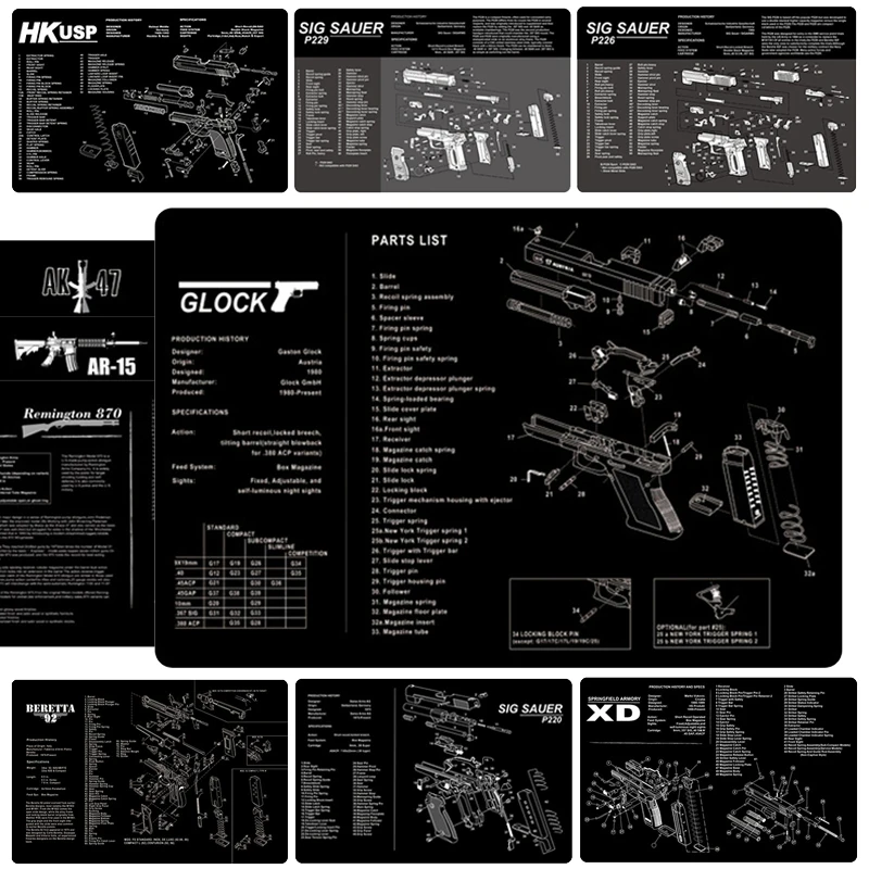 Gun Cleaning Mat Glock AK47 AR 15 Remington 870 HK USP SIG SAUER P226 BERETTA 92 Bench Airsoft Hunting Accessories Equipment | Спорт и