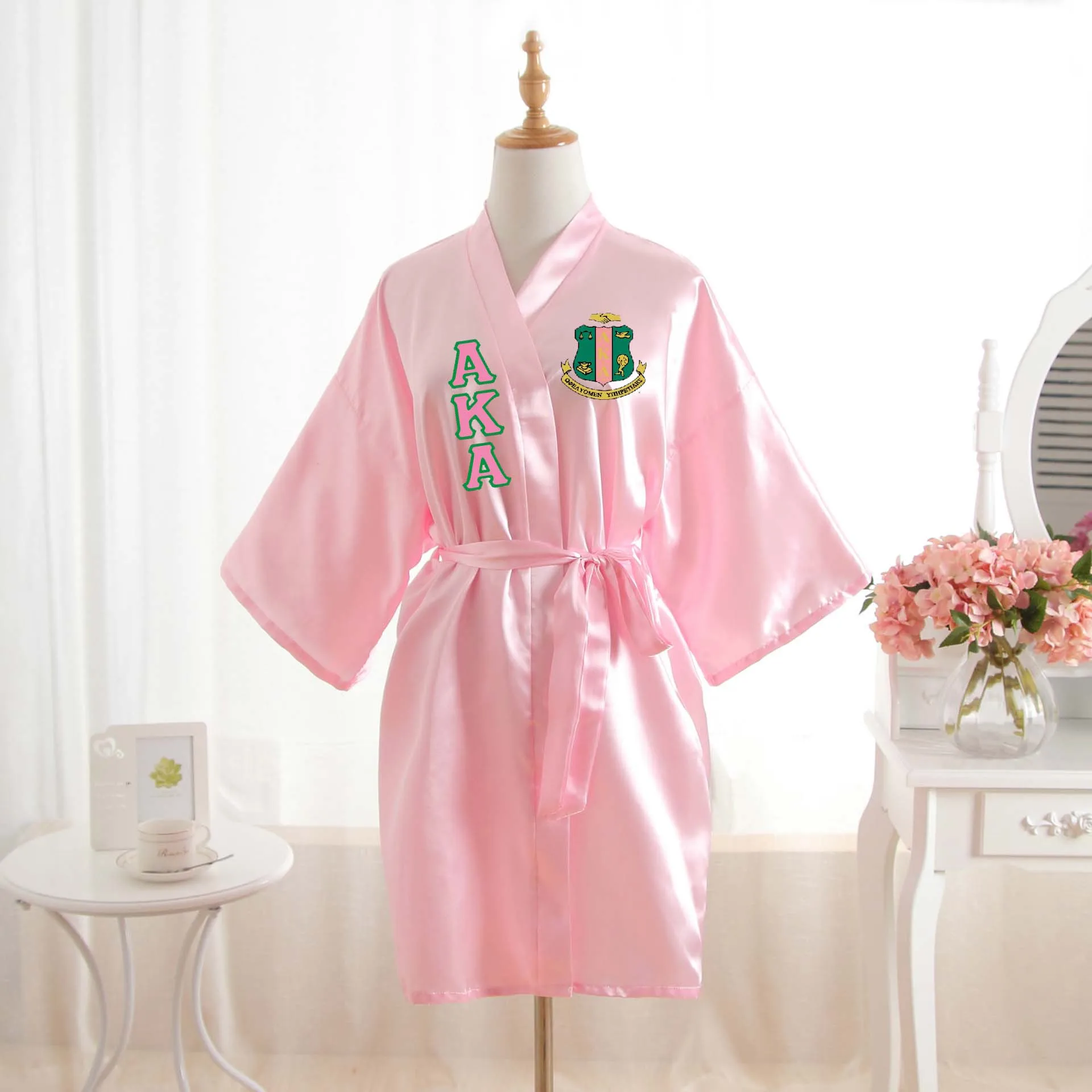 Женский свободный шелковый халат, Атласный халат AKA - Цвет: pink