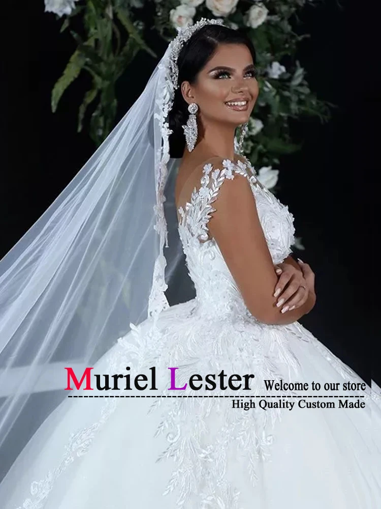 Саудовская арабское бальное платье роскошное свадебное платье Robe De Mariee 2019 Кружева Аппликации для свадебных платьев v шеи Vestido De Novias платья