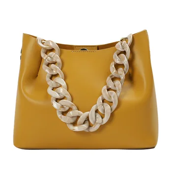 

Women Fashion Genuine Leather Large Capacity Concise Vintage OL Handbag Personality Chain Shipping Shoulder Tote Bag Bucket Bag