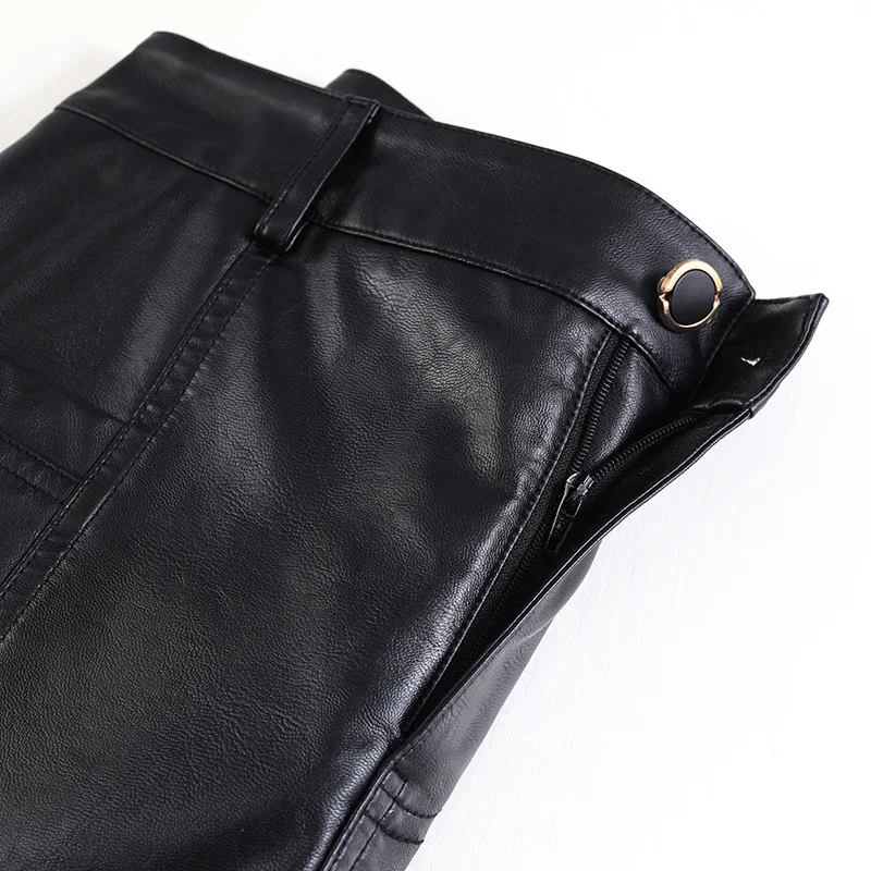 0553 Autumn Faux Leather Skirts Plus Sizes 4XL PU Skirt High Waist Skirts Womens Knee Length Side Split Korean Fashion