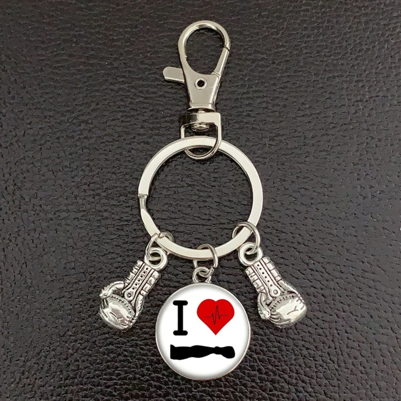 New fashion glass cabochon keychain boxing glove pendant boxing lobster clasp DIY men and women car keychain gift