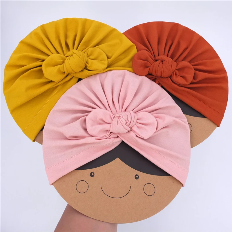 Organic Cotton Bow Turban Hat for Baby Newborn Toddler Head Wrap Bonnet Knotted Bow Headband Headwrap Infant Kids Beanies Caps