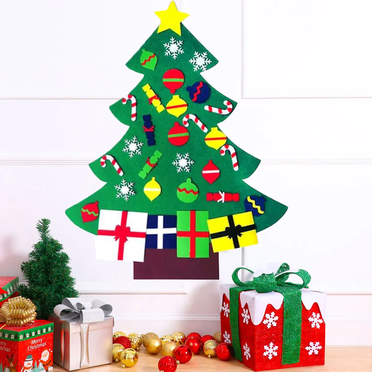 1PC Hot Sale Felt Decorative Cute Creative DIY Christmas Tree Christmas Decorations Wall Hanging Decor Xmas Gifts