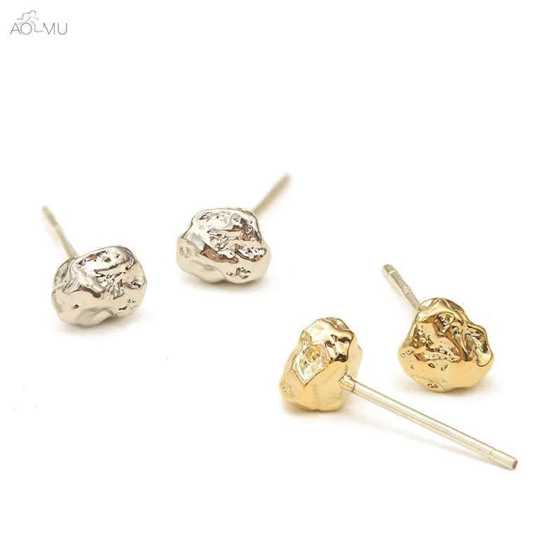 

AOMU New Arrival Geometric Irregular lava Metal Gold Silver Color Stud Earrings for Women Birthday Gifts Party Pendientes
