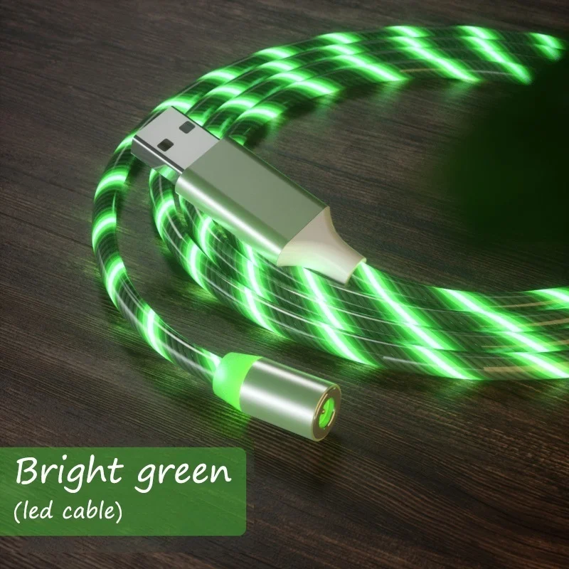 Цветной светодиодный магнитный кабель Micro USB типа C для быстрой зарядки и передачи данных для мобильных телефонов Iphone, samsung, Xiaomi, Android - Цвет: Bright green