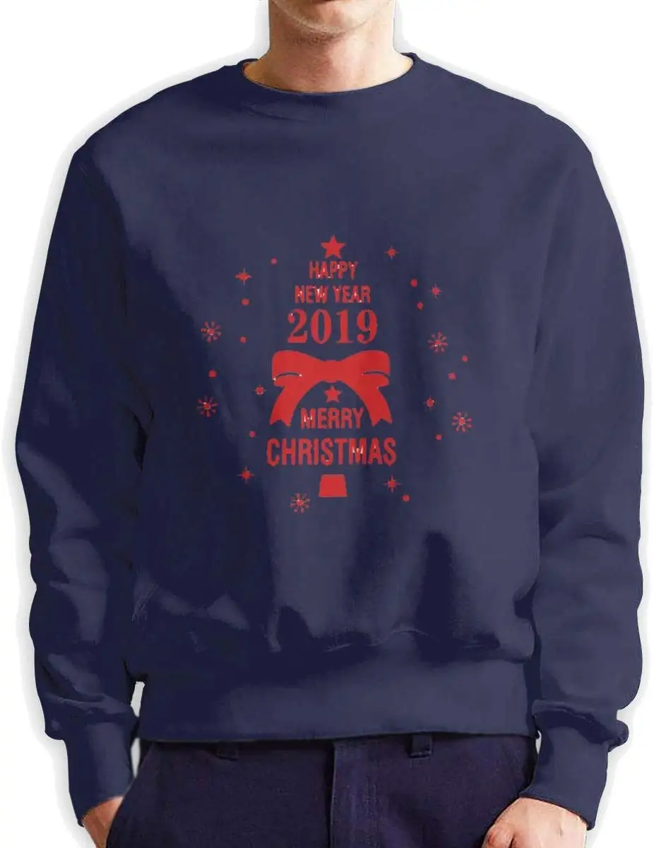 TSDFC Happy New Year and Merry Christmas 2019 Men's Crew Neck Hoodie Without Pocket Sweatshirt |