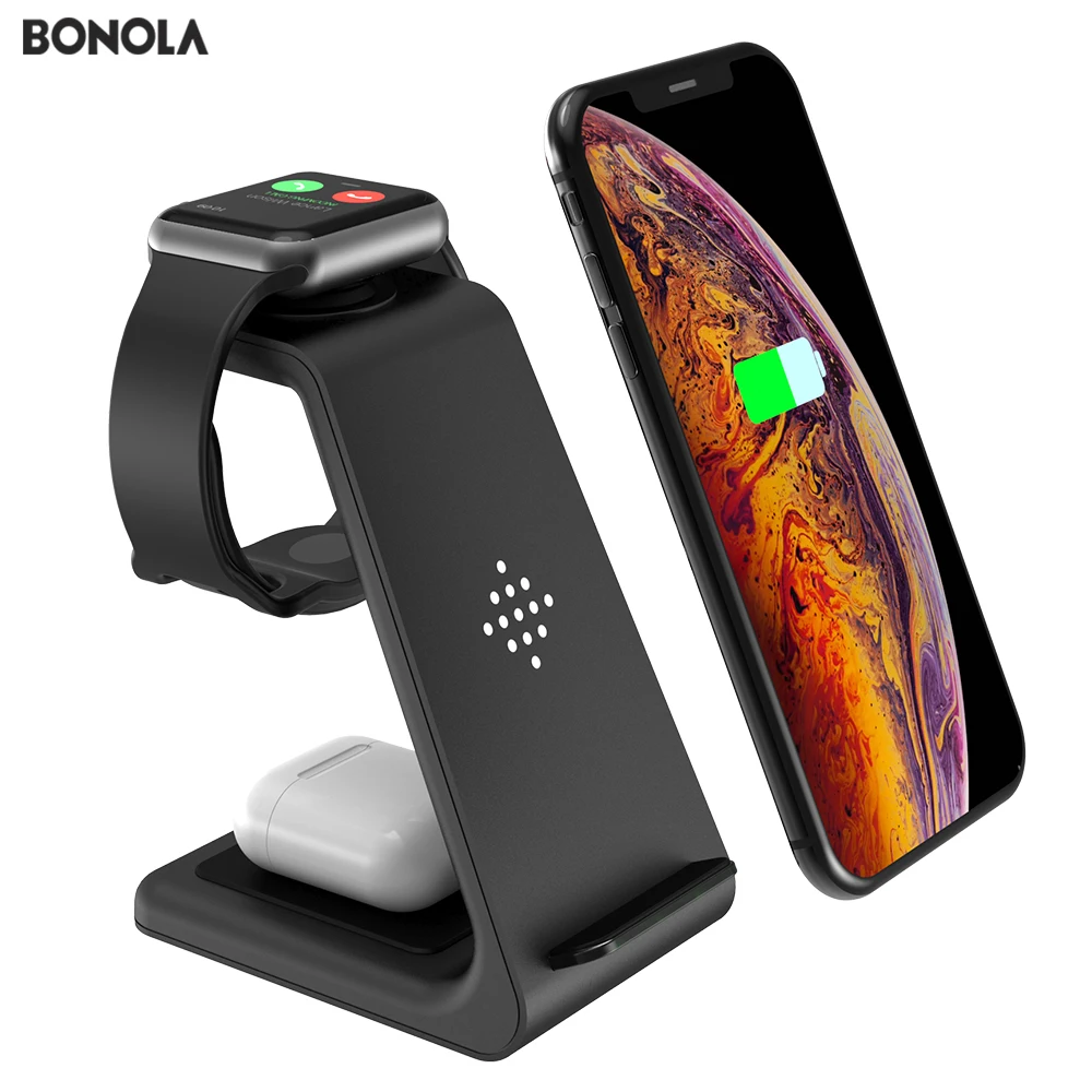 Bonola Qi 3 в 1 беспроводная зарядная станция для iPhone11Pro/Xr/Xs/AirPods Pro/iWatch5 4 Беспроводное зарядное устройство для Samsung gs10/Buds/Watch