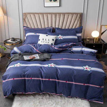 

Cheap 3 /4 pcs dark blue korean Japaness single twin double queen king full size home curtains textile bedding bedcover set