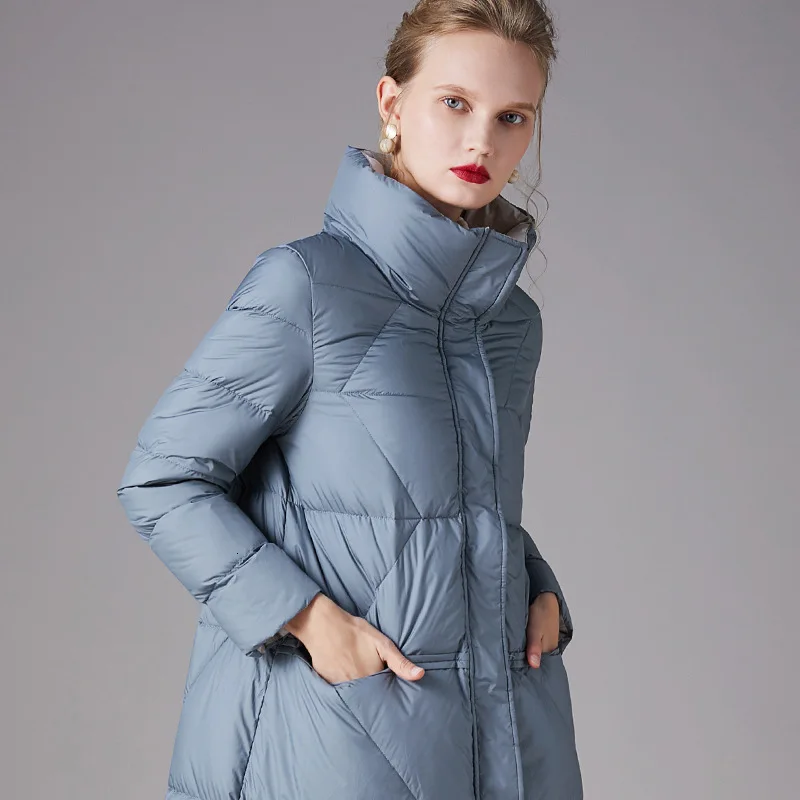Long Duck Down Jacket Women Winter Outerwear Coats Quilted Waterproof Thick Warm Parkas Ladies Stand Collar Windproof Tops