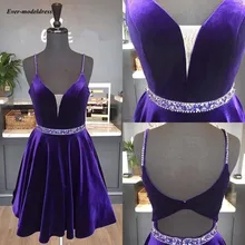 Бархатные Выпускные платья на бретельках вышитое Блестящим Бисером А-силуэт без рукавов Формальные короткие платья для выпускного вечера